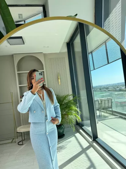 Mavi Lüks Kalite Etek Ceket Tuvid Takım