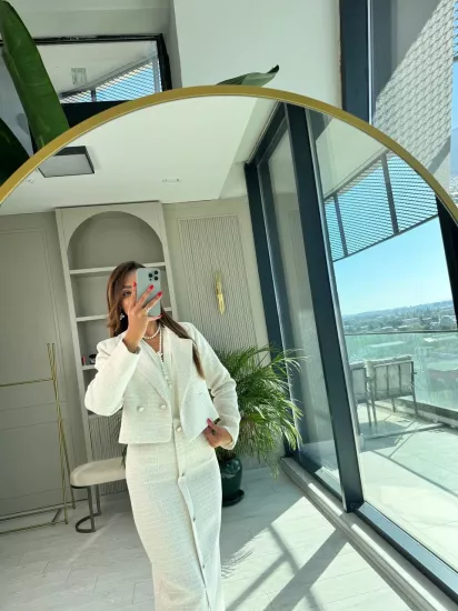 Ekru Lüks Kalite Etek Ceket Tuvid Takım