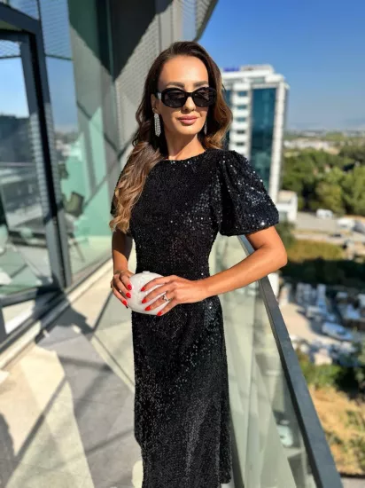 Siyah Astarlı Lüks Kalite Payet Elbise