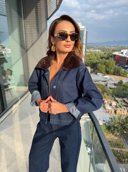 Premium Seri Yaka Kürk Detaylı Ceket Pantolon Jean Takım