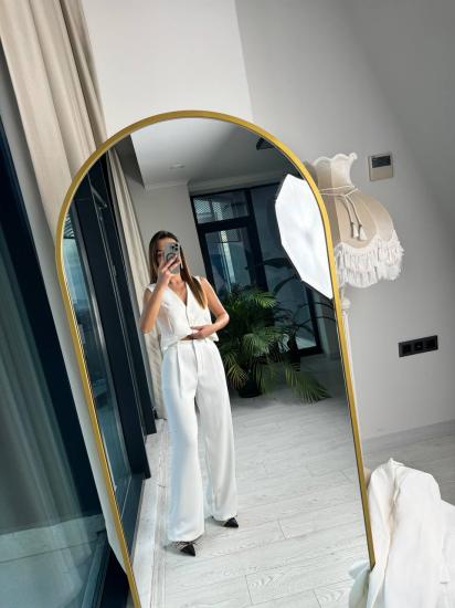 Ekru Premium Seri ithal ipekli Krep Kumaş Pantolon