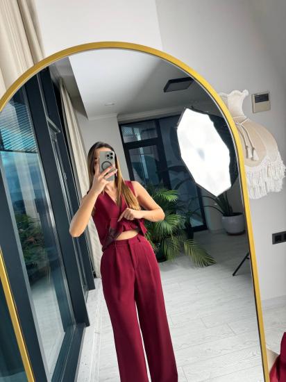 Bordo Premium Seri ithal ipekli Krep Kumaş Pantolon