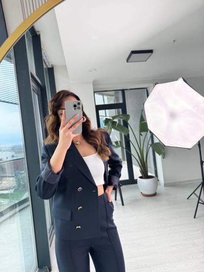 Lacivert Premium Seri Düğme Detaylı Pantolon Ve Ceket Takım