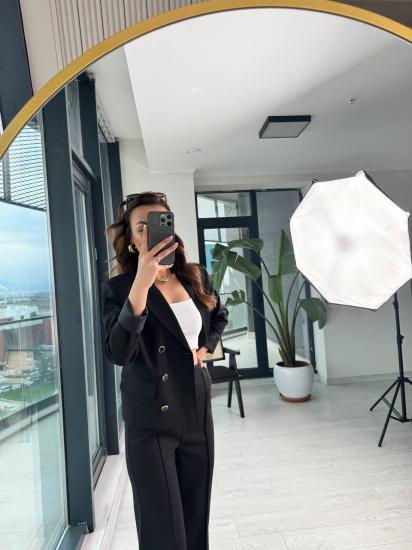 Siyah Premium Seri Düğme Detaylı Pantolon Ve Ceket Takım