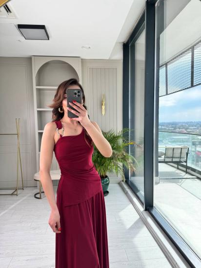 Bordo Metal Aksesuar Detaylı Premium Bluz Etek Takım