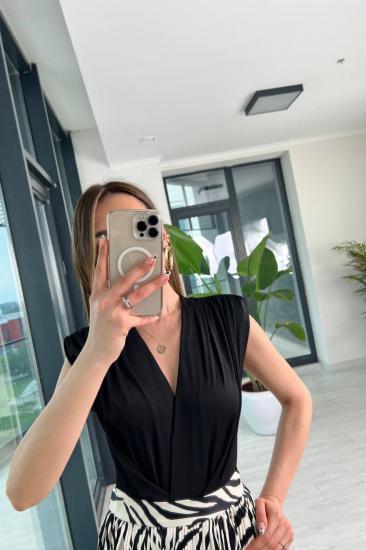 Siyah Vatkalı Lüks Kalite Bodysuit Bluz