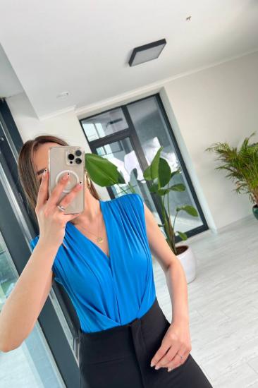 Mavi Vatkalı Lüks Kalite Bodysuit Bluz