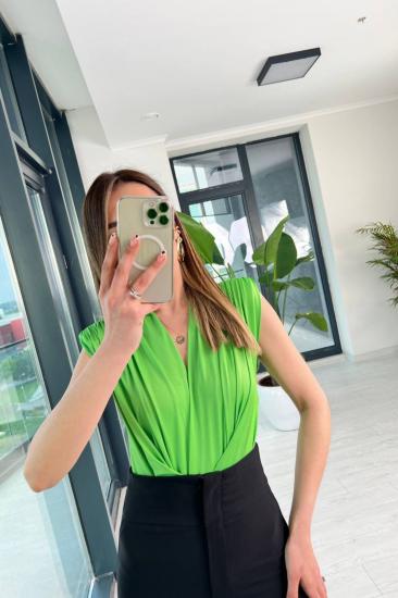Yeşil  Vatkalı Lüks Kalite Bodysuit Bluz