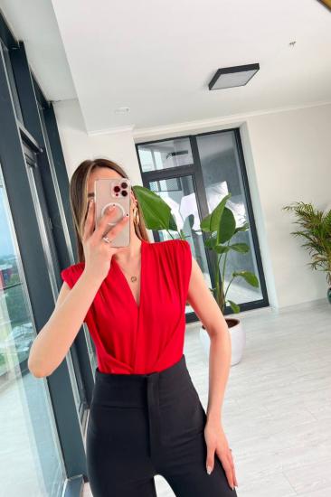 Kırmızı Vatkalı Lüks Kalite Bodysuit Bluz
