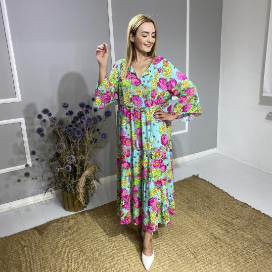 Floral Desen Viskon Kumaş Elbise ( standart beden 36-46)beden