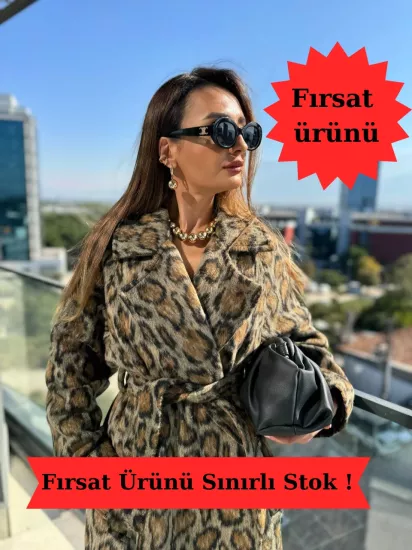 İthal Leopar Desen Astarlı Kaban