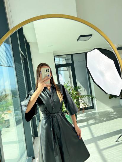 Siyah Lüks Kalite içi şardonlu Deri Elbise