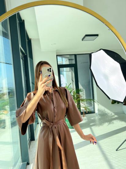 Kahve Lüks Kalite içi şardonlu Deri Elbise