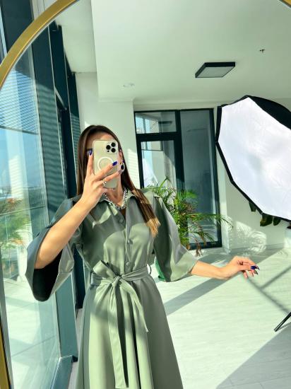 Yeşil Lüks Kalite içi şardonlu Deri Elbise