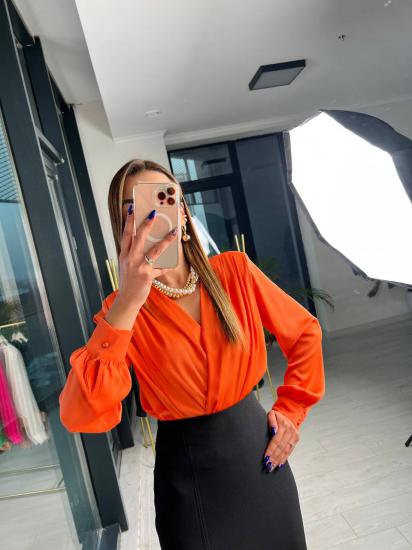 Orange Vatkalı Premium ipekli Bodysuit Bluz 