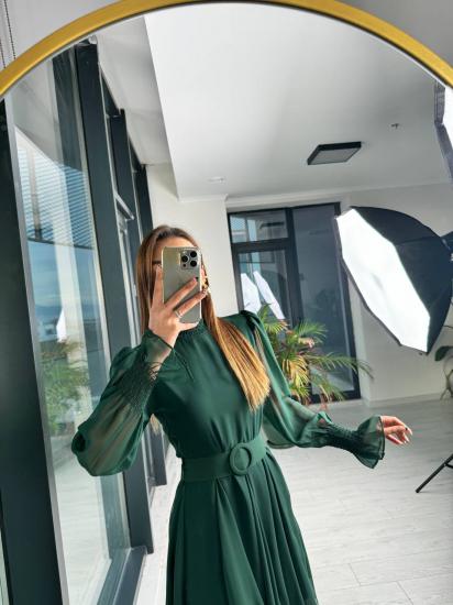 Zümrüt Astarlı Eteği Volanlı şifon Elbise