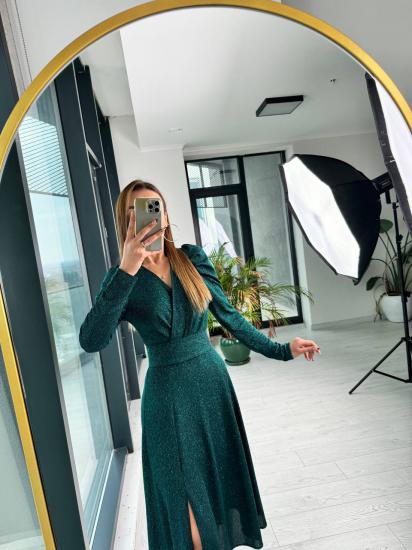 Zümrüt Yeşili Parıltılı Kumaş Mini Astarlı Kloş Elbise