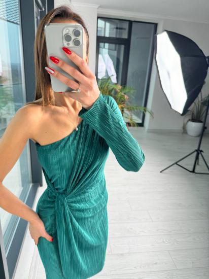 Zümrüt Yeşili Tasarım Astarlı Tek Kol Elbise