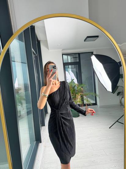 Siyah Tasarım Astarlı Tek Kol Elbise