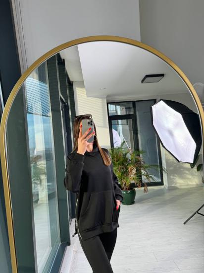 Siyah Modal Takım Fermuarlı Sweat Pantolon Takım