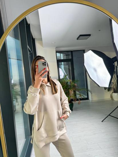 Tas Rengi Modal Takım Fermuarlı Sweat Pantolon Takım