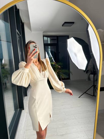 Bej Tasarım Göğüs Pileli Double Kumaş Elbise