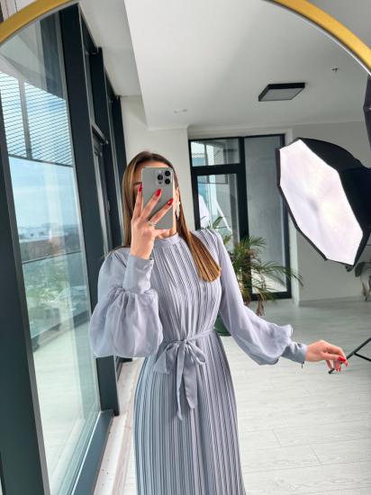 Gri Tasarım Astarlı Belle Elbise
