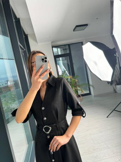 Siyah Çıtçıtlı Nubuk Süet Çan Elbise