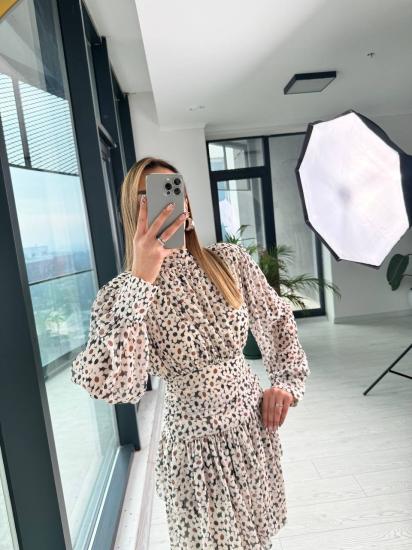 Siyah Şifon Çiçek Desen Astarlı Flora Elbise