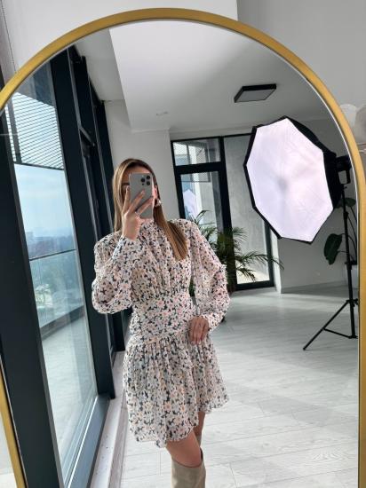 Mavi Şifon Çiçek Desen Astarlı Flora Elbise