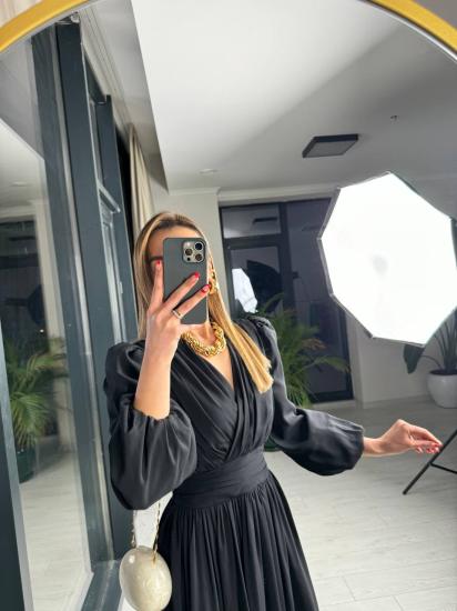 Siyah Tasarım Şifon Astarlı Mini Elbise