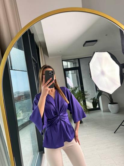 Mor ipek Saten Bel Düğüm Bluz