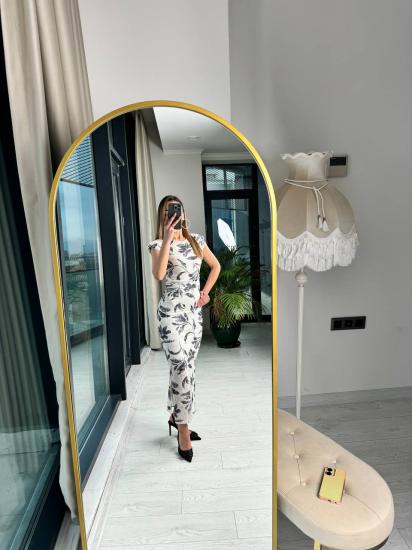 Siyah Desenli Astarlı Pamuklu Kumaş Kalem Elbise