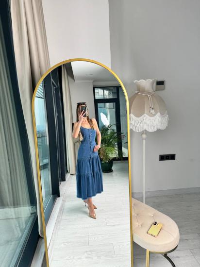 Premium Kalite Tasarım Askılı Kot Elbise