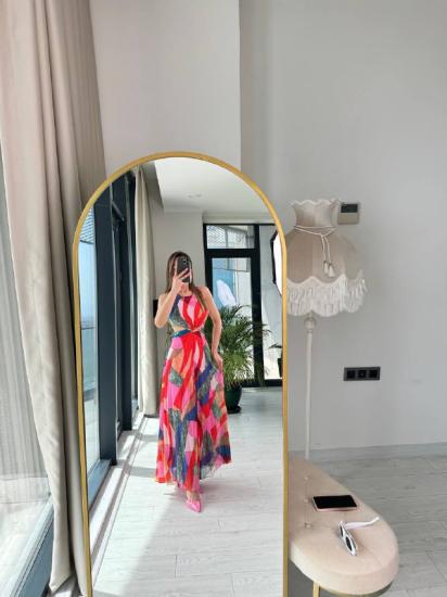 Tasarım Renkli Astarlı Sırt Detaylı Şifon Elbise