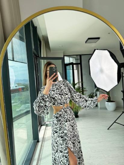 Tasarım Bel Detay Vatkalı Pamuk Viskon Elbise