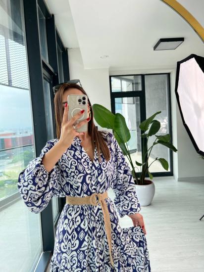 İndigo Pamuklu Viskon Uzun Tiril Elbise