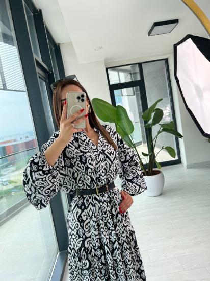 Siyah Pamuklu Viskon Uzun Tiril Elbise