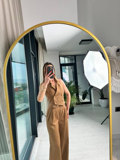 Kahverengi Premium Seri %100 Pamuk Gabardin Pantolon Yelek Takım