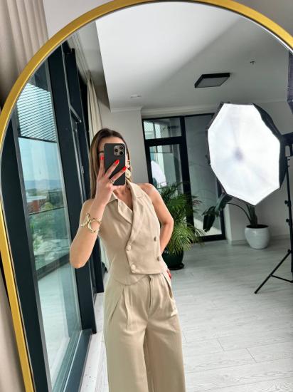 Açık Vizon Premium Seri %100 Pamuk Gabardin Pantolon Yelek Takım