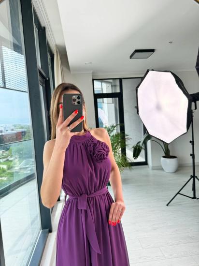 Mor Astarlı Gül Broşlu Rose Elbise