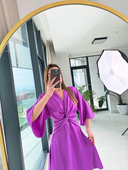 Mor Düğüm Detaylı Tok Saten Elbise