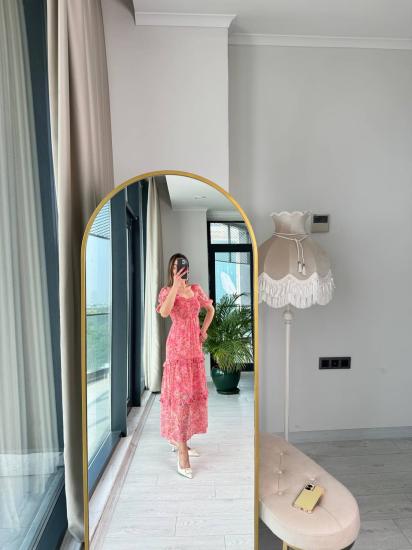 Çiçek Desenli Astarlı Göğüs Gipeli Lüks Kalite şifon Elbise