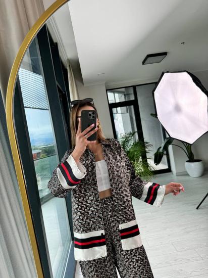 Desenli Gömlek Pantolon Saten Takım