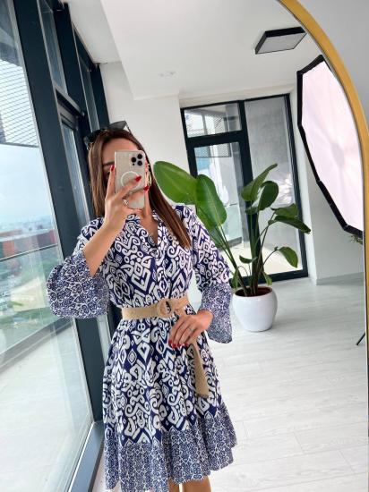 Mavi Pamuklu Viskon Tiril Elbise