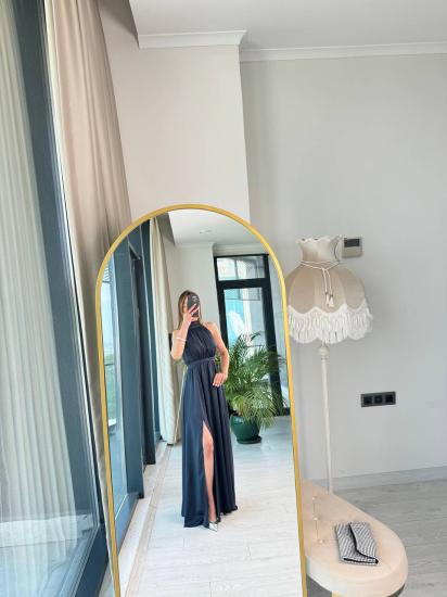 Lacivert Tasarım Lüks Kalite Saten Elbise