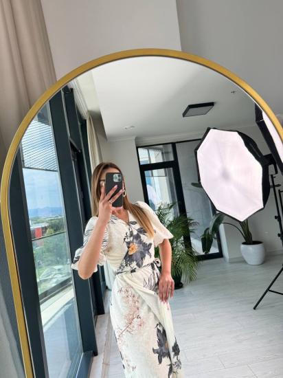 Siyah Desenli Pamuklu Kumaş Astarlı Anvelop Elbise