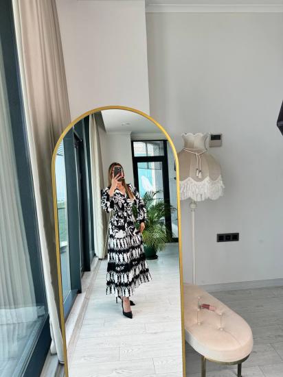 Siyah Beyaz Desenli Pamuklu Viskon Kumaş Elbise