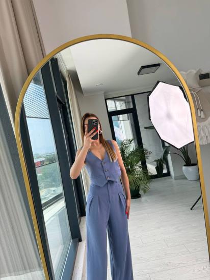 İndigo Mavi Yelek Pantolon Keten Takım