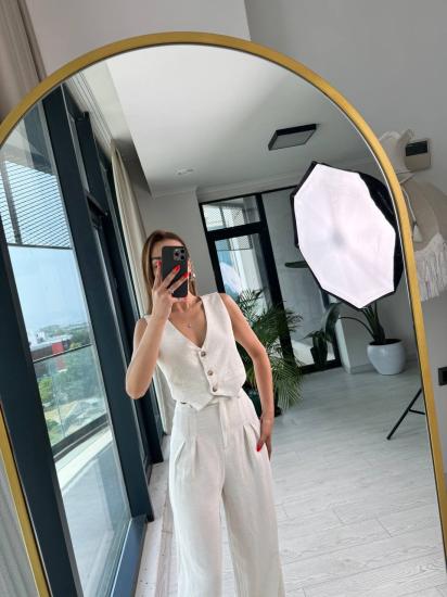 Taş Rengi Yelek Pantolon Keten Takım